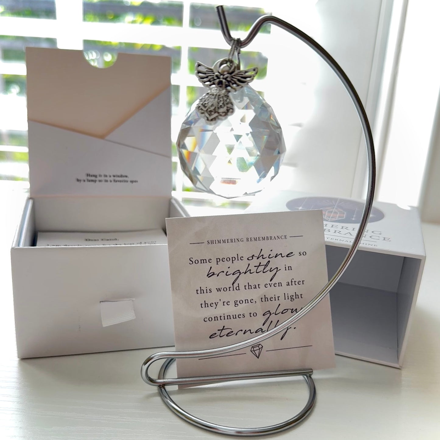 Crystal Ball Gift with stand for loss of loved one (Mom, Dad, Spouse, Child, Pet) + Custom Charm, Letter and Note.